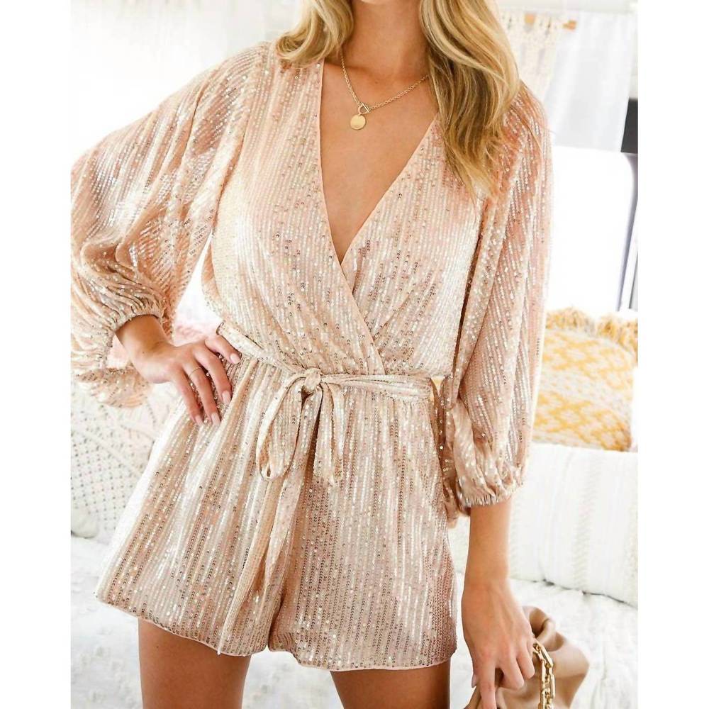 NEW VINE & LOVE sequin romper in rose gold